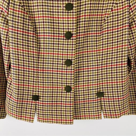Vintage tan red green houndstooth preppy light academia button blazer jacket 10 - Picture 3 of 6